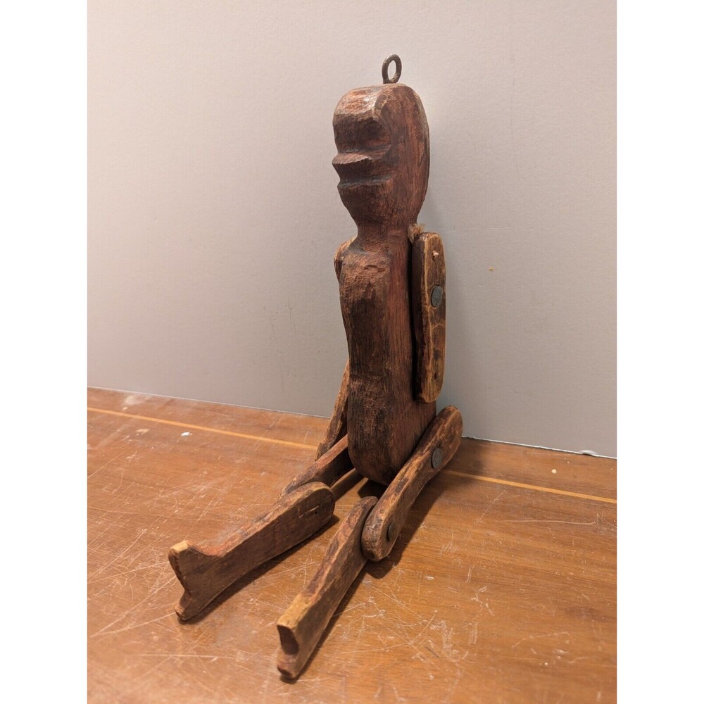 Early Carved Wooden Man Folk Art Jointed Moveable Original Paint